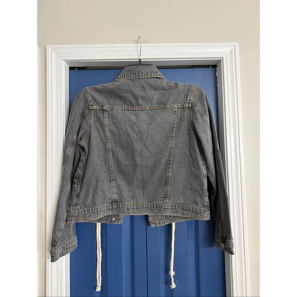POL Washed Black/Grey Denim Laced Up Jacket Size S NEW - Picture 3 of 5